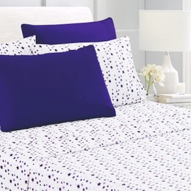 American Home Collection 4 Pieces Printed Bed Sheet Set Brushed Microfiber Wrinkle Free 14 Inches Deep Pocket Patterned Sheets (Twin, Purple Stars)