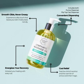 Lymphatic Drainage Massage Oil | 100% Natural Massage Oil for Massage Therapy | Premium Quality with Arnica Eucalyptus & Menthol | for Post Surgery Recovery & Detox | 8oz by Brookethorne Naturals