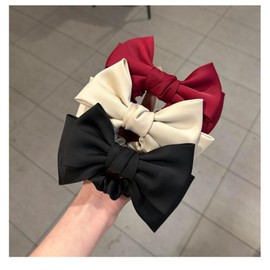 Langzu Ribbon, Scrunchie, Hair Ornament, Ribbon Elastic, Hair Elastic, Hair Accessory, Set of 2, Hair Clip, Tie Hair, Entrance Ceremony, Graduation Ceremony, Korean Style (Black + White)