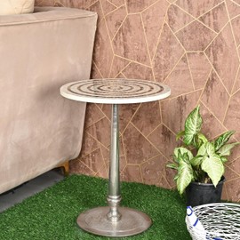 CLEENTABLE Mosaic Small End Table, Coffee Table End Table for Sofa, Round Coffee Table is Suitable for Living Room and Bedroom - Crystal White