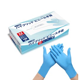 Disposable Gloves, Nitrile Vinyl Synthetic Gloves, Hybrid Gloves, Blue, Powder Free, 100 Pieces, Medium Size (Medium)