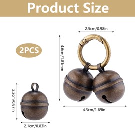 HARY 2Pcs Cat & Dog Bells for Collar Loud Vintage Pet Tracking Brass Bell with Rotating Lobster Clasp Animal Tracking Bell (Bronze)