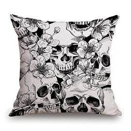 TSSOHU Pillow Cover 18x18in, Sugar Skull Floral Black White Pillows Soft Decorative Square Couch Pillow Covers，Home Decor for Sofa Bedroom Car Couch