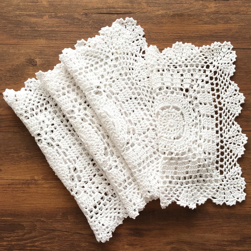 7-11 Inch Square HANDMADE Crochet Lace Placemats Coasters Pack Set