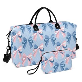 Weekender Bags Travel Duffel Gym Bag Carry on Overnight Tote Bag with Toiletry Bag for Airplane Travel Trip Gym Yoga (Ribbon Bow Sea)