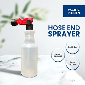 Pacific Pelican Refillable Hose-End Sprayer with 16oz Bottle - Simple ON/Off Feed Wide and Even Spray - Best for Outdoor Plants, car wash - Adjustable Ratio Range from 1:20-1:200 (Pack of 1)