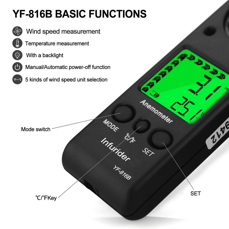 Digital Handheld Anemometer, Air Flow Gauge for Measuring Wind Speed,