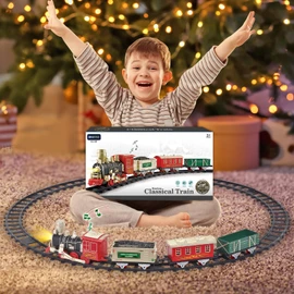 Electric Christmas Train Set w/Lights and Sounds, Kids Train for Christmas Tree with 3 Cars & 10 Train Tracks, Toddler Model Train for 3 4 5 6 7 8+ Years Old Boys Christmas Train Toys Gifts