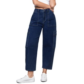 GRAPENT Stretchy Jeans - Casual Trendy Cute Baggy Cargo Barrel Womens Summer Pants in Nightfall Blue, XX-Large Size 20 to 22