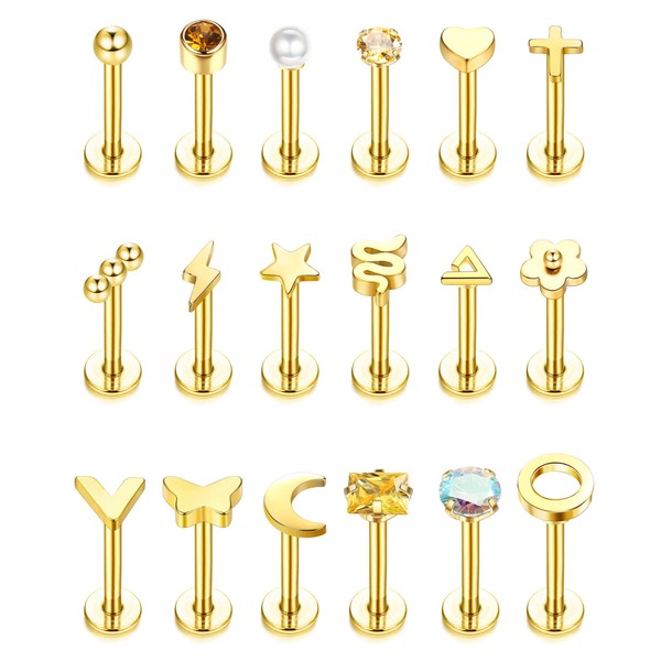 JeryWe 18Pcs 16G Lippenpiercing Stud Set Chirurgenstahl für Damen Herren