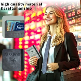 Passport Holder Cover Travel Wallet Organiser, Passport Case with RFID Blocking, PU Leather Travel Document Holder for Men & Women Travel Accessories (Grey)