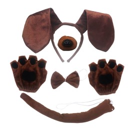 EMEISAN Dachshund Dog Fancy Costume set Ears Headband Nose Tail Bow Tie Paws Tutu Skirt Animal Cosplay Outfit Theme Party (Brown B)