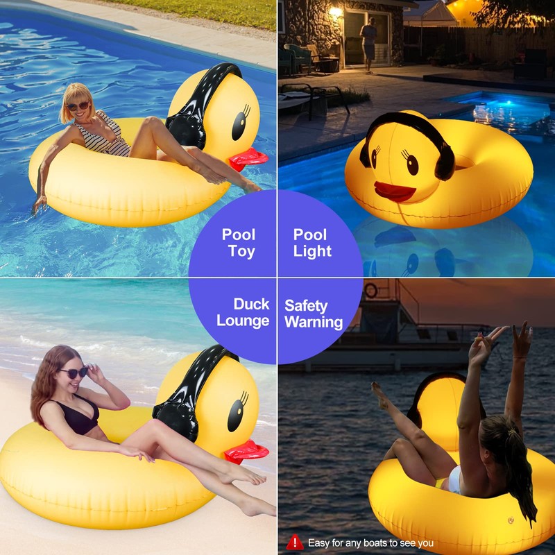 DeeprBetter Inflatable Duck Pool Float with Lights, Solar Pool Inflatables