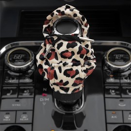 DXNQ Car Gear Shift Hoodie Cover, Fashionable Gear Shift Knob Hoodie Protector, Upgraded Funny Gear Shift Hoodie Decoration for Most Manual Shift Knobs, Interior Car Accessories (Leopard)