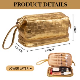 Abiudeng Large Makeup Bag,Double Layer Cosmetic Bag,Travel Makeup Bag,Leather Makeup Bag, Cosmetic Travel Bags,Portable Leather Toiletry Bag,Roomy Cosmetic Bag for Women and Girls