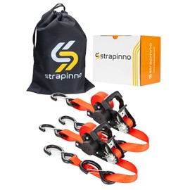 Strapinno Retractable Ratchet Straps - 1 in x 15 ft Heavy Duty Jetski Tie Down Strap, 2 pcs. with 3000lbs Breaking Strength, S Hooks with Safety Clip, for Jetskis, Seadoo, Waverunner, and PWCs