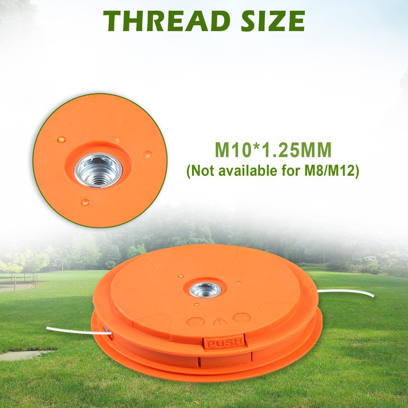 Grass Trimmer Replacement Spool Head M10 x 1.25,Left-Hand Thread,Nylon Thread