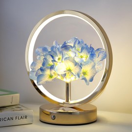 JHXLAMP Birthday Gifts for Women Mom,Hydrangeas Flower Touch Lamp,Rechargeable Cordless 3 Way Dimmable Small Night Light for Bedroom,Living Room,Office Home Decor Thank You Gifts for Festival-Blue