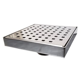 SereneDrains 304 Stainless Steel 6 Inch Square Polished Chrome Shower Drain Kit for Tile Floor Drain Grate Cover Hair Catcher Trap Strainer Filter (Polished Chrome, Traditional Square Design)