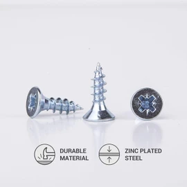 Pack of 200 Galvanised Steel 5.0 x 16 mm Wood Screws Chipboard Screws Universal Pozi Drive Screw PZ Full Thread Pozidriv Countersunk Head (200, 5.0 x 16 mm)