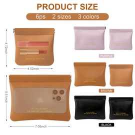 Frnoip 6 Pack small makeup bag for purse, snap closure leather organizer pouch,New lipstick pouch, portable mini storage bag,Two sizes Coin Purse Organizer Storage Pouch （Black+Brown+Purple
