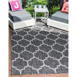Unique Loom Outdoor Trellis Collection Area Rug - Trellis (Rectangular 2' 0" x 3' 1", Black/ Ivory)