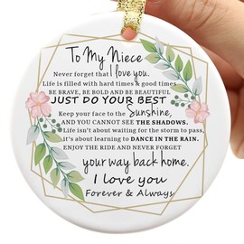 FACEINSE Two-Side Printed Ceramic Christmas Ornament for Niece, Niece Gifts from Auntie for Christmas, for My Niece, Never Forget That I Love You (Ornament - for Niece)