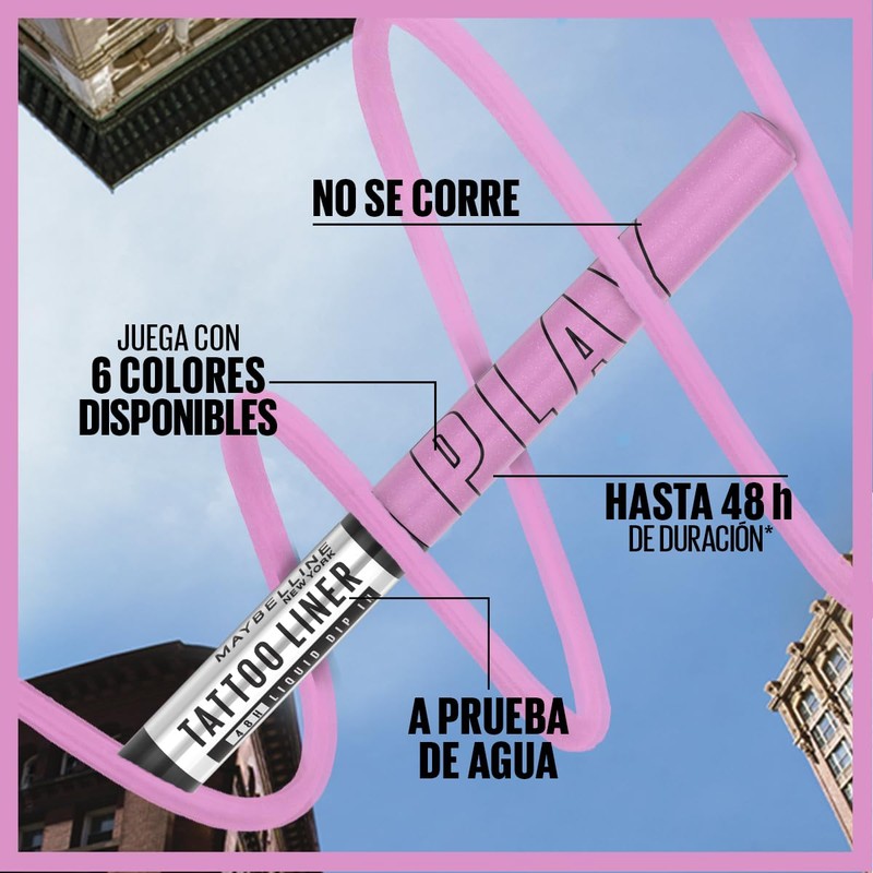 Maybelline Delineador Liquido de Colores Tattoo Liner Play, tono Shake