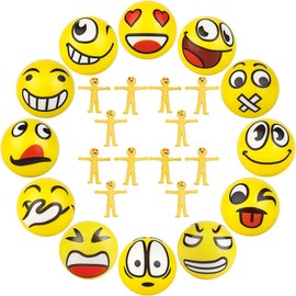 WAIZHIUA 12Pcs Stress Ball 6.3cm Novelty Emoticons Squeeze Balls Stress Relief Balls Finger Exercise Balls Toys with 12pcs Stretchy Rubber Figures for Teens Adults Party Favour Party Bag Fillers