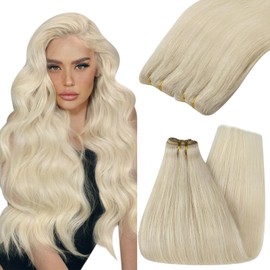 YoungSee Weft Extensions Real Hair Platinum Blonde Real Hair Wefts Blonde Remy Wefts Real Hair 45 cm Weft Extensions Real Hair Weaving Hair Extensions Straight Double Wefts 100 g #60
