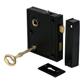 A29 2 3/8 Inch Backset Heavy Duty Cast Iron Rim Lock, Black Powder Coat Finish