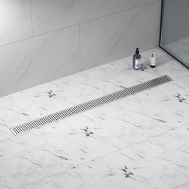 Bernkot Linear Shower Drain 54", 304 Stainless Steel Floor Drain with Grid Drain Cover & Hair Strainer, Rectangular Shower Drain w/CUPC Certified, Brushed