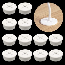 Alamic Desk Wire Hole Insert Desk Grommet Rubber Grommets 1 Inch Flexible Wire Grommets Silicone Cable Cord Grommet Wire Hole Cover for Desk, Table and Other Furnitures - 12 Pack(White)