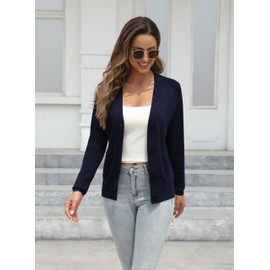 Urban CoCo Women's Cardigan Solid Button Down Long Sleeve Classic V Neck Knit Cardigan Sweater with Pockets, Navy Blue, X-Large