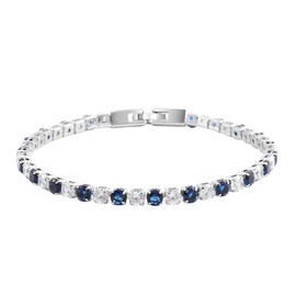 Shop LC Tennis Bracelet - Blue & White Cubic Zirconia Bracelet for Women in Silvertone - Dainty CZ Crystal Bridal Bracelets - Elegant Jewelry Ideal for Special Occasions - 8" Length - Fits Wrists 7"