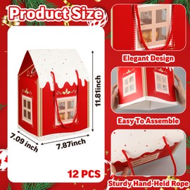 AmazingSpark 12 Pack Large House Shaped Christmas Gift Boxes with Handle 11.8 x 7.9 x 7 Inches Large Holiday Candy Box, Real Estate Agent Gift House Shaped Paper Bag Christmas Ornaments Cardboard