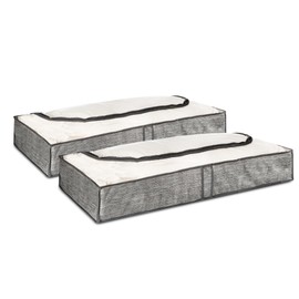 Fineway Underbed Storage Bags - 2 Pack - Large, Durable, Linen Printed Design, Transparent Top, PVC Window, Ideal for Clothes, Duvets, Blankets, Quilts (100x45x15cm)