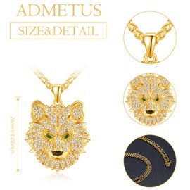 ADMETUS Wolf Chain 925 Sterling Silver Hip Hop Chain Wolf Pendant Jewellery Wolf Chain Pendant Necklace Hip Hop Necklace Jewellery Gifts for Men, Sterling Silver, No Gemstone