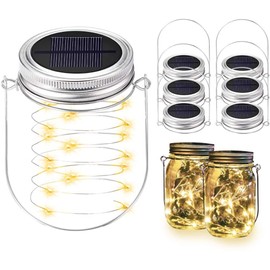 Solar Glass Jar Lid Lights 20 LED Fairy String Lights 6 pcs Lid Lights with 6 pcs Hangers for Outdoor Decoration No Jars