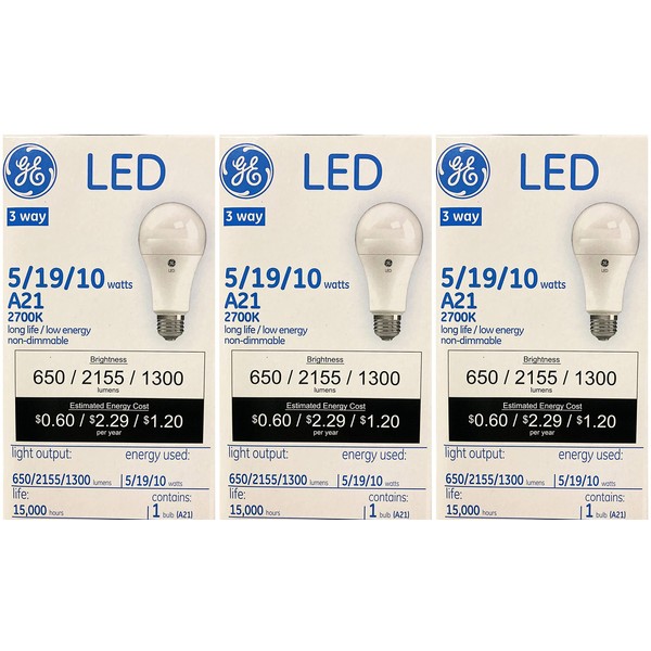 GE (3 Bulbs) 38563 A21 3 Way LED Light Bulb,