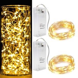 LED Fairy Lights Battery Operated 2PCS 16ft 50 LED Twinkle String Lights wtih Timer 2 Modes Waterproof Starry String Lights DIY Party Wedding Christmas Valentine's Day Decoration (Warm White)