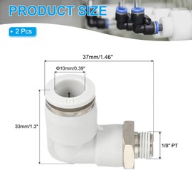 PATIKIL Push to Connect Fitting, 2 Pack Pneumatic Air Elbow Quick Connector 1/8" PT Male Thread x 10mm Tube 90 Degree Connect Tubing Elbow Air Tube Fitting Pneumatic Quick Adapter, White