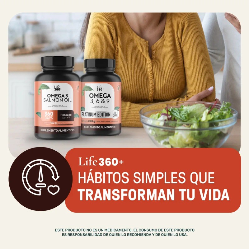 Omega Aceite Salmón Vitamina 360 Cápsulas Life360