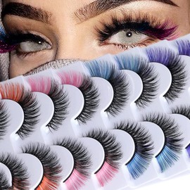 QYLPZ 8 Pairs Coloured False Eyelashes Colored Lashes Cat Eye Natural False Lashes Faux Mink Lashes Colored Lashes Fluffy Wispy Russian Strip Lashes with Color （4 MIX Colors ）