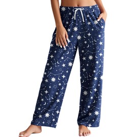 Kallenorox Pajama Pants Women Pj Bottoms Sleep Star and Moon Women's Loose Lounge Causal Pants with Pockets Size L