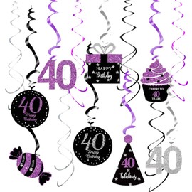 40th Birthday Decorations Women Purple Black Silver Women 40th Birthday Party Decorations Purple Silver Black Foil Hanging Swirls Decorations 40th Birthday Party Hanging Decor