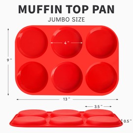 Puyeipt 4 Inch Silicone Egg Molds for Breakfast Sandwiches, 2 Pack Jumbo Size Muffin Top Pans, Non-Stick Round Baking Molds for Egg Bites, Hamburger Buns, English Muffins, Whoopie Pies