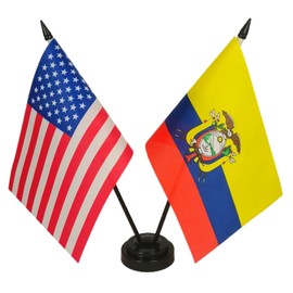 America & Ecuador Friendship Twin Desk Flag, US Ecuador Table Flags, 8 x 5 Inches American & Ecuadorian Deluxe Desk Flag Set - Miniature USA & Ecuador Stick Flag with Flag Stand