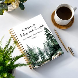 YOU FOUND ME Bible Journal, A5 Spiral Christian Bible Journal with Pink Cherry Notebook, God is Our Refuge and Strength, Bible Verse Gift for Women Birthday Christmas, Sunday School, Office Supplies