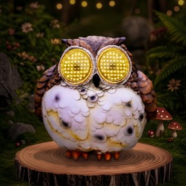 QeemTaco Solar Owl Lights Outdoor Garden Decor, Statue with Moving LED Eyes, IP65 Waterproof Resin Owl Figurine for Yard Patio, Unique Mother's Day Birthday Gifts for Women Mom, Porch Lawn Ornament
